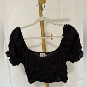 Princess Polly Black Puff Sleeve Crop Top